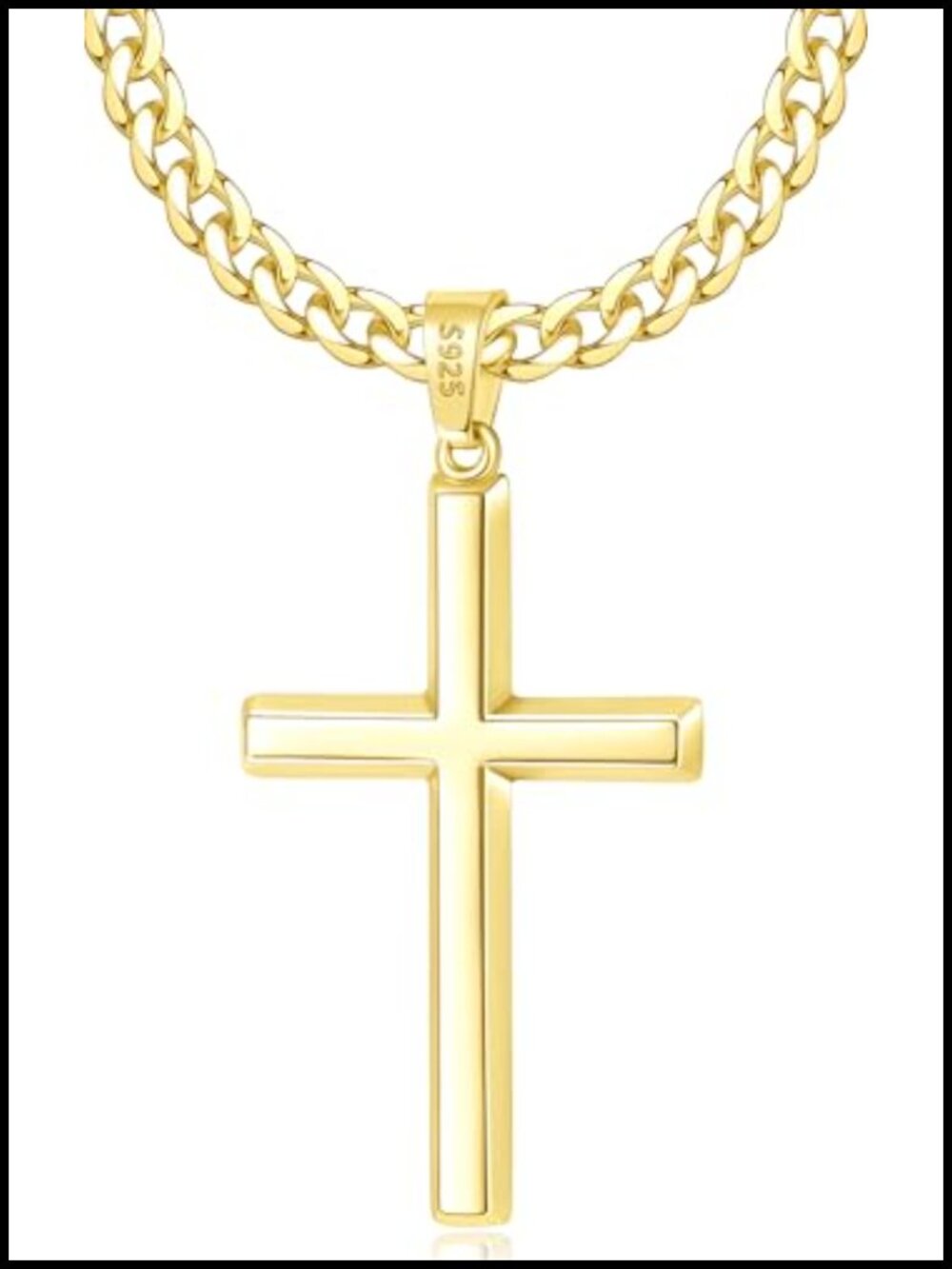 S925 Sterling Silver 18k Gold Plated Cross Necklace Cuban Chain